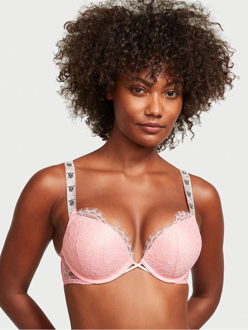 Bra Push-Up de Encaje Bombshell con Tirantes Brillantes Agrega 2 Copas