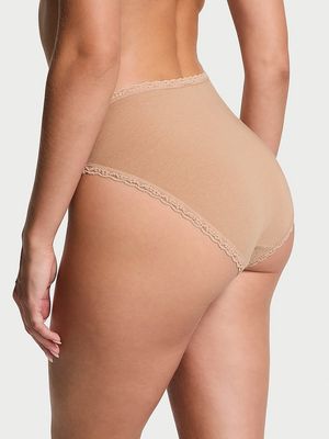 Panty Bikini de Algodón con Ribete de Encaje