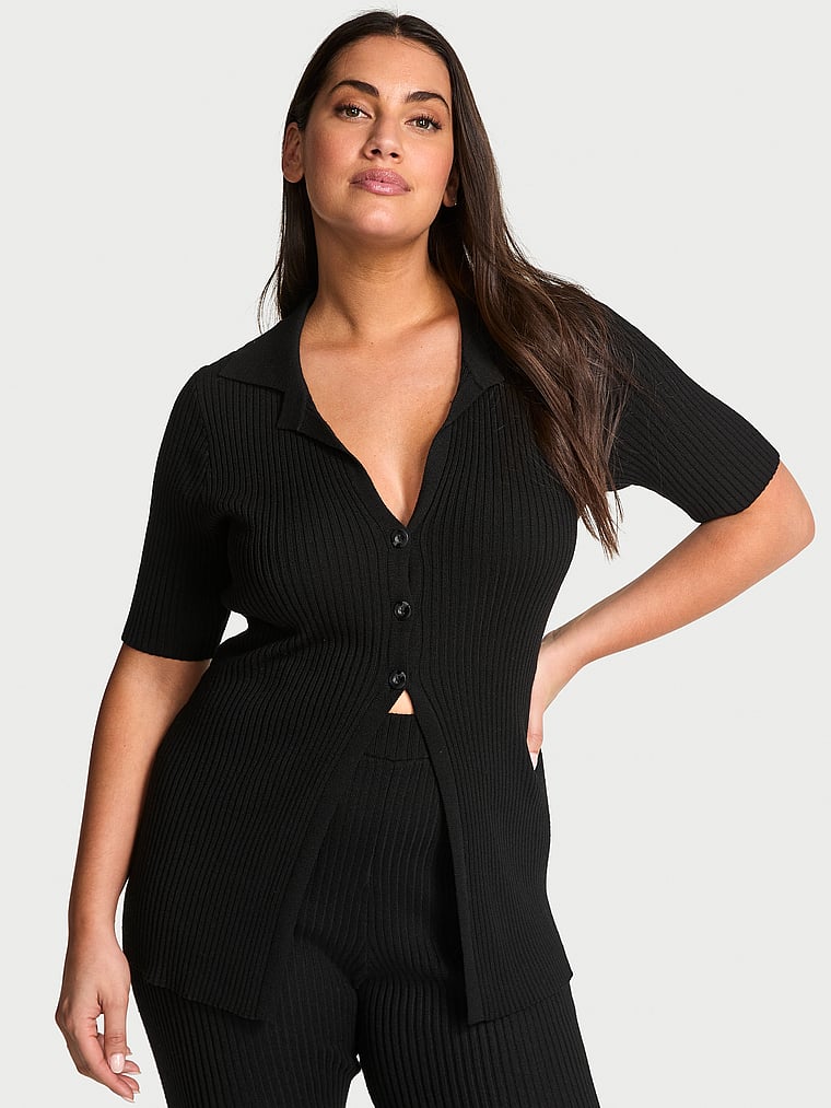 Cardigan-de-Manga-Corta-con-Cuello-y-Punto-Acanalado-Luxe-Victorias-Secret-11261685-54A2