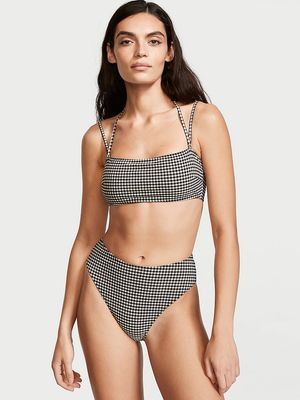 Parte Baja de Bikini Cheeky con Cintura Alta Gingham